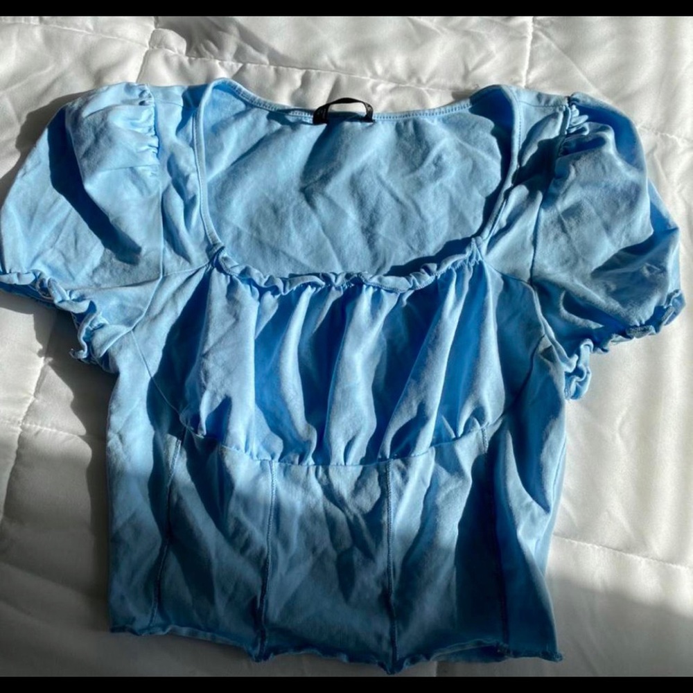 Blue ruffed crop top